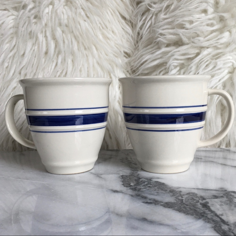 S/2 Stoneware Blue and Ivory Large Mugs